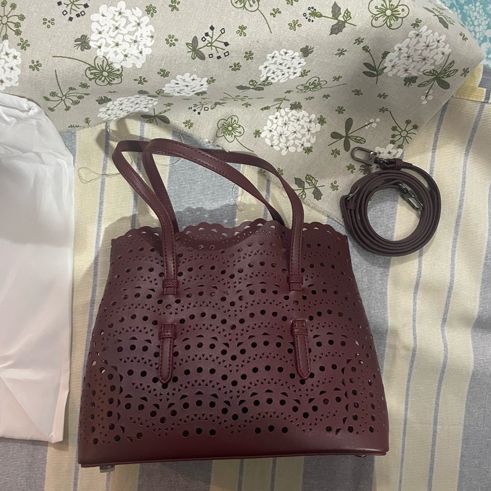Alaïa Burgundy Laser-Cut Tote with Detachable Strap